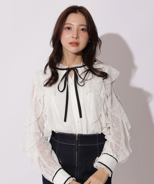 Apuweiser-riche（アプワイザーリッシェ）の「レースボウブラウス（シャツ/ブラウス・レディース・ブラック/ホワイト・2/1）」の14枚目の写真