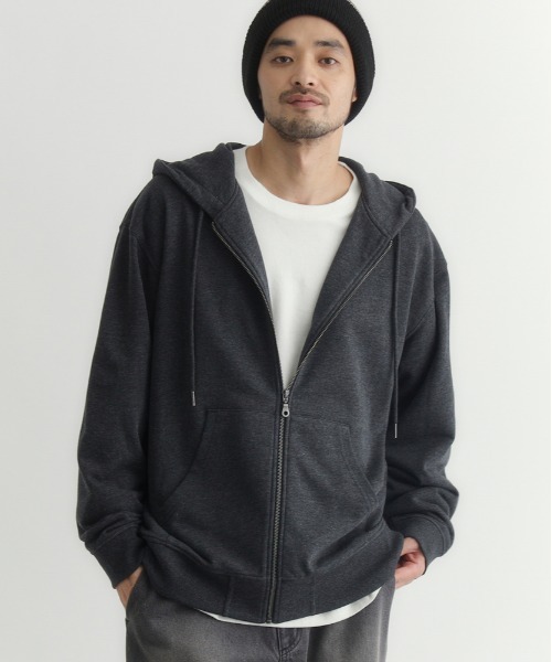 BACK NUMBER（バックナンバー）の「【BACK NUMBER】スウェットフルジップパーカー (リラックスフィット / 裏毛 / 3シーズン / ベーシック)（パーカー・メンズ・ブラック/キナリ・XL/L/M/LARGE/X-LARGE/MEDIUM）」の3枚目の写真