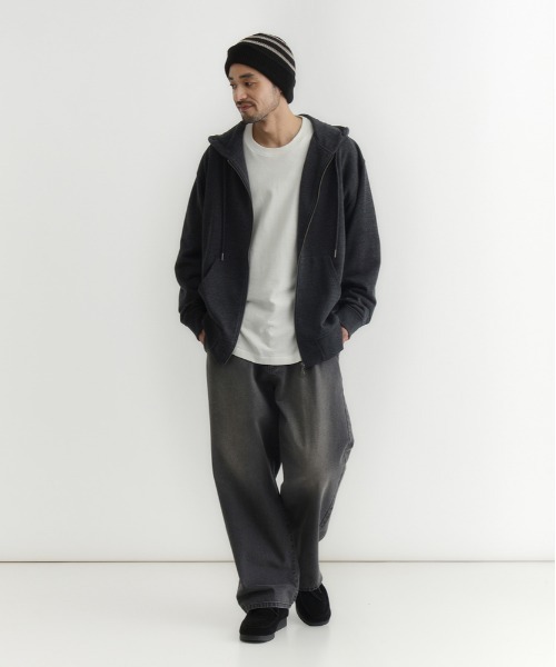 BACK NUMBER（バックナンバー）の「【BACK NUMBER】スウェットフルジップパーカー (リラックスフィット / 裏毛 / 3シーズン / ベーシック)（パーカー・メンズ・ブラック/キナリ・XL/L/M/LARGE/X-LARGE/MEDIUM）」の6枚目の写真