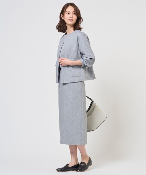 J.PRESS Ladies(J.プレス レディス)の「TCリネン ドライツイル ノーカラー ブルゾン(ブルゾン・レディース・ライトグレー系/ネイビー系・XS)」の5枚目の写真