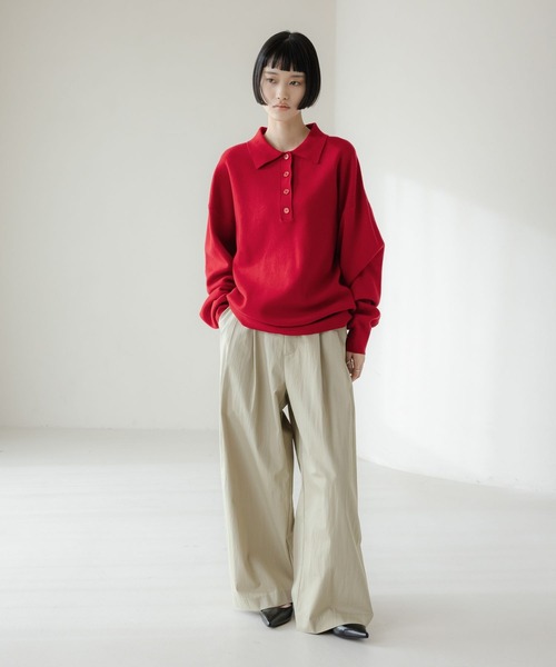 LOWRYS FARM（ローリーズファーム）の「ＢＩＧポロニットＬＳ  648323（ニット/セーター・レディース・ブラック/アイボリー/レッド・FREE）」の21枚目の写真