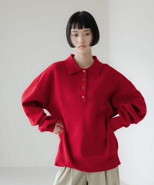 LOWRYS FARM（ローリーズファーム）の「ＢＩＧポロニットＬＳ  648323（ニット/セーター・レディース・ブラック/アイボリー/レッド・FREE）」の18枚目の写真