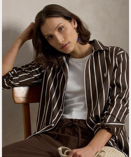 POLO RALPH LAUREN(ポロ ラルフ ローレン)の「リラックス フィット ストライプド コットン シャツ(シャツ/ブラウス・レディース・ホワイト・XS/XXS/L/M/S/XL)」の1枚目の写真