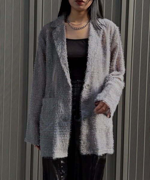 &g'aime(アンジェム)の「【&g'aime】フェザーテーラードジャケット Feather Tailored Jacket(テーラードジャケット・レディース・ホワイト/グレー/ブラック・FREE)」の1枚目の写真