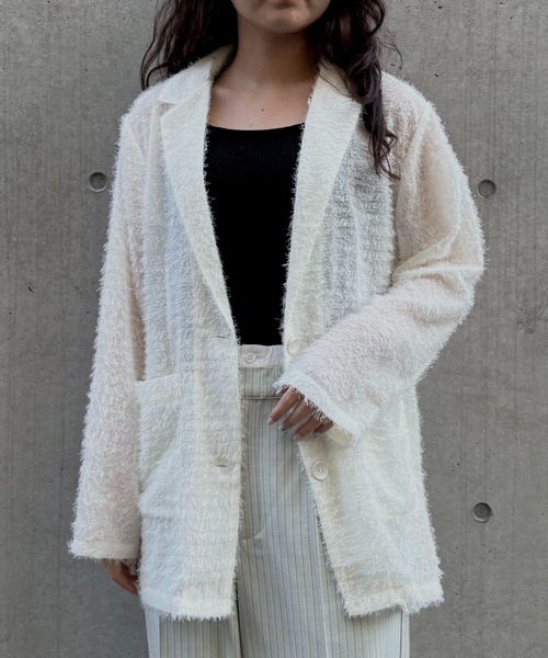 &g'aime(アンジェム)の「【&g'aime】フェザーテーラードジャケット Feather Tailored Jacket(テーラードジャケット・レディース・ホワイト/グレー/ブラック・FREE)」の13枚目の写真