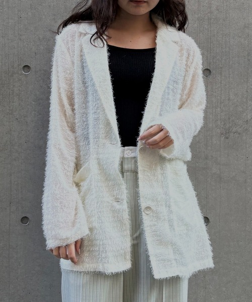 &g'aime(アンジェム)の「【&g'aime】フェザーテーラードジャケット Feather Tailored Jacket(テーラードジャケット・レディース・ホワイト/グレー/ブラック・FREE)」の14枚目の写真