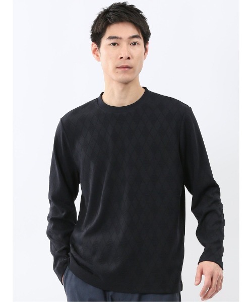 m.f.editorial（エムエフエディトリアル）の「【ロンＴ インナー】m.f.エディトリアルメンズ アーガイルジャガード クルーネック長袖Tシャツ（Tシャツ/カットソー・メンズ・ライトグレー/ネイビー・MEDIUM/LARGE/X-LARGE）」の2枚目の写真