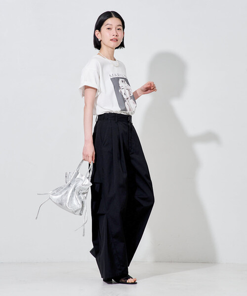 FREAK'S STORE（フリークスストア）の「FIT MAGIC マーベルト タックワイドパンツ/ウエストゴム（チノパンツ・レディース・ブラック/オフホワイト/キャメル/ブラウン・SMALL/MEDIUM）」の20枚目の写真