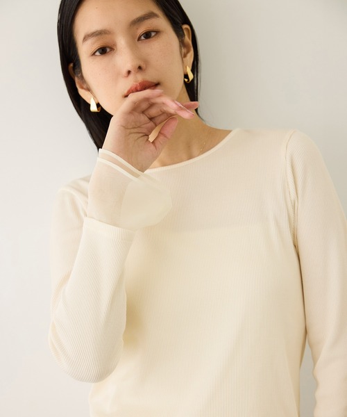 ROPE'（ロペ）の「シアーフレア袖ドッキングカットソー/イージーケア（Tシャツ/カットソー・レディース・ブラック/ホワイト・FREE）」の6枚目の写真