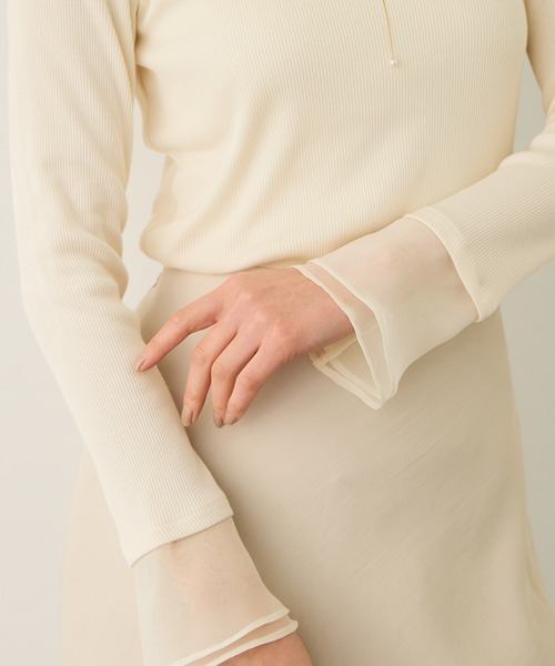 ROPE'（ロペ）の「シアーフレア袖ドッキングカットソー/イージーケア（Tシャツ/カットソー・レディース・ブラック/ホワイト・FREE）」の7枚目の写真