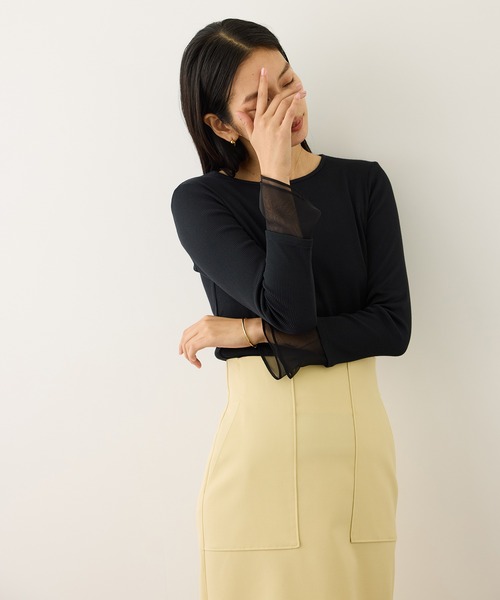 ROPE'（ロペ）の「シアーフレア袖ドッキングカットソー/イージーケア（Tシャツ/カットソー・レディース・ブラック/ホワイト・FREE）」の10枚目の写真