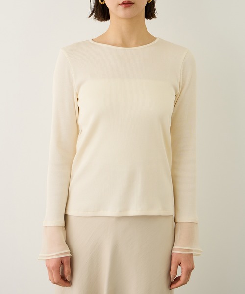 ROPE'（ロペ）の「シアーフレア袖ドッキングカットソー/イージーケア（Tシャツ/カットソー・レディース・ブラック/ホワイト・FREE）」の17枚目の写真