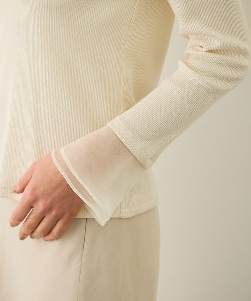 ROPE'（ロペ）の「シアーフレア袖ドッキングカットソー/イージーケア（Tシャツ/カットソー・レディース・ブラック/ホワイト・FREE）」の21枚目の写真