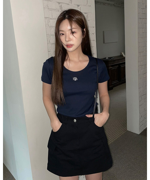 muahmuah（ムーアムーア）の「スティッチUネック半袖Tシャツ[4色]（Tシャツ/カットソー・レディース・グレー/アイボリー/ブラック/ネイビー・FREE）」の21枚目の写真