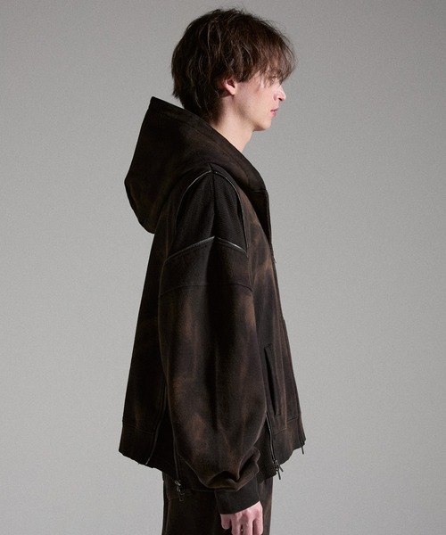 GRANCY（グランシー）の「【GRANCY】Triple Zip Design Dirty Hoodie / トリプルジップデザインダーティパーカー（パーカー・メンズ・ブラウン/グレー/カーキ・S/M/L）」の5枚目の写真