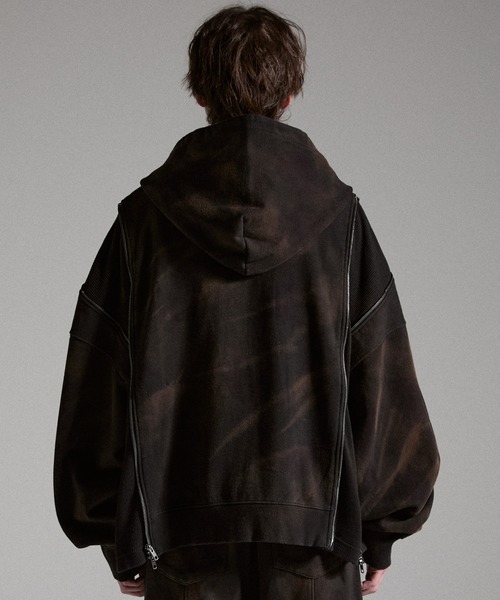GRANCY（グランシー）の「【GRANCY】Triple Zip Design Dirty Hoodie / トリプルジップデザインダーティパーカー（パーカー・メンズ・ブラウン/グレー/カーキ・S/M/L）」の6枚目の写真
