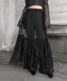 LVEU.（ラブユ.）の「【LVEU.】チュールティアードスカート / ボトムス スカート ロング ティアード シアー シースルー レイヤード フレア ブラック ホワイト モード（スカート）」