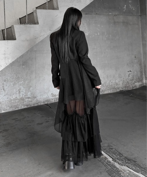 LVEU.(ラブユ.)の「【LVEU.】チュールティアードスカート / ボトムス スカート ロング ティアード シアー シースルー レイヤード フレア ブラック ホワイト モード(スカート・レディース・ブラック/ホワイト・FREE)」の14枚目の写真