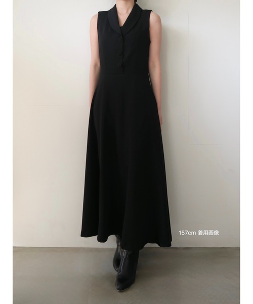 celon（セロン）の「shawl collar sleeveless dress（ワンピース・レディース・ブラック・FREE）」の2枚目の写真