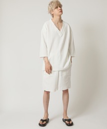 ジャガード織り 5分袖カットソー×ハーフパンツ 夏セットアップ