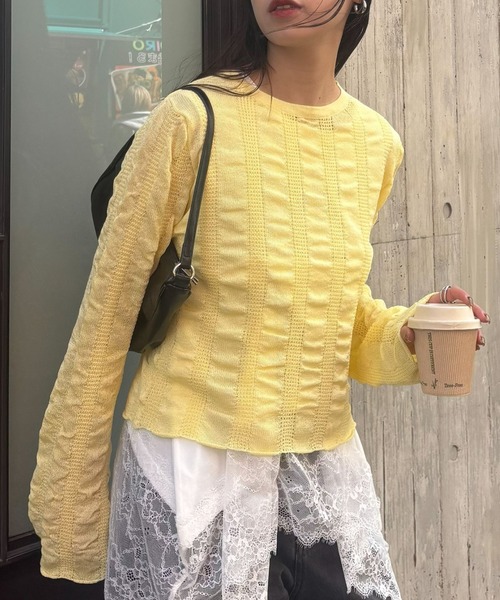 COLONY 2139(コロニートゥーワンスリーナイン)の「ギャザーシアーストライプニット(ニット/セーター・レディース・ライトグレー/ブルー/ブラック/アイボリー/イエロー・FREE)」の5枚目の写真