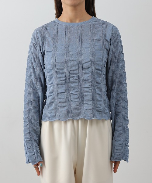 COLONY 2139(コロニートゥーワンスリーナイン)の「ギャザーシアーストライプニット(ニット/セーター・レディース・ライトグレー/ブルー/ブラック/アイボリー/イエロー・FREE)」の15枚目の写真