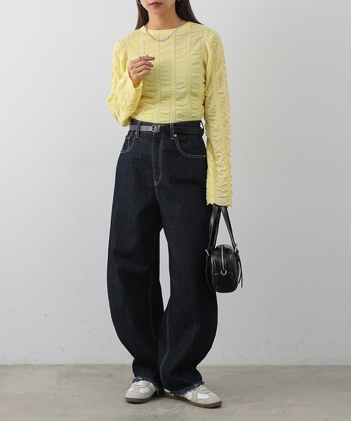 COLONY 2139(コロニートゥーワンスリーナイン)の「ギャザーシアーストライプニット(ニット/セーター・レディース・ライトグレー/ブルー/ブラック/アイボリー/イエロー・FREE)」の13枚目の写真