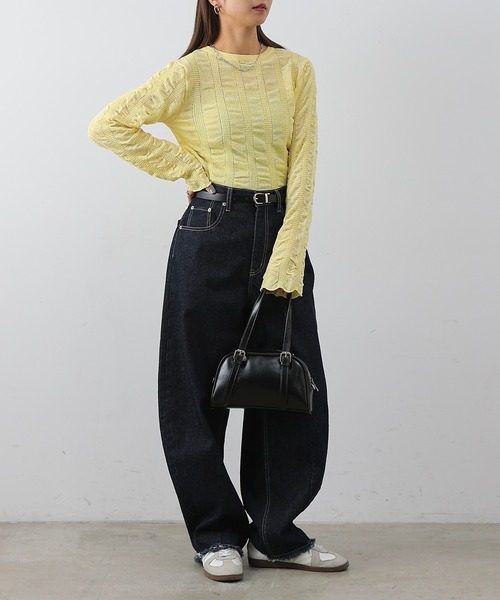 COLONY 2139(コロニートゥーワンスリーナイン)の「ギャザーシアーストライプニット(ニット/セーター・レディース・ライトグレー/ブルー/ブラック/アイボリー/イエロー・FREE)」の14枚目の写真