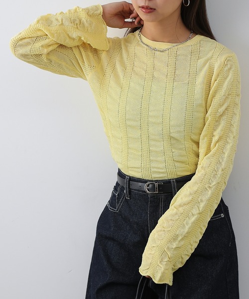 COLONY 2139(コロニートゥーワンスリーナイン)の「ギャザーシアーストライプニット(ニット/セーター・レディース・ライトグレー/ブルー/ブラック/アイボリー/イエロー・FREE)」の11枚目の写真