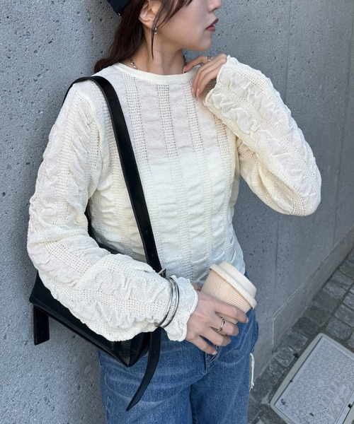 COLONY 2139(コロニートゥーワンスリーナイン)の「ギャザーシアーストライプニット(ニット/セーター・レディース・ライトグレー/ブルー/ブラック/アイボリー/イエロー・FREE)」の22枚目の写真