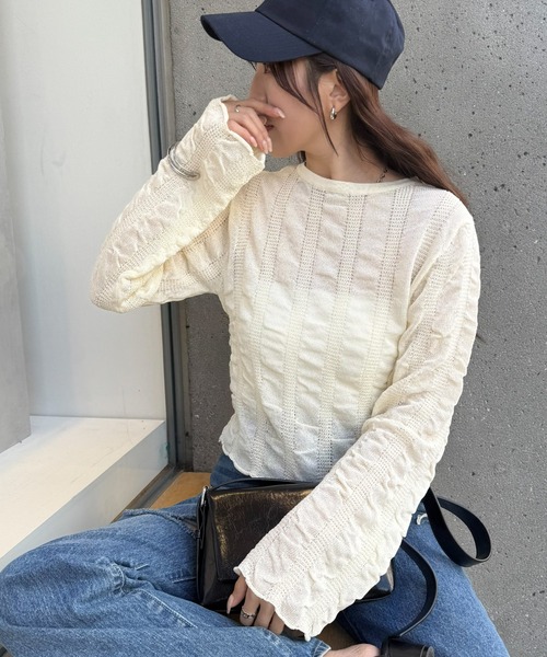 COLONY 2139(コロニートゥーワンスリーナイン)の「ギャザーシアーストライプニット(ニット/セーター・レディース・ライトグレー/ブルー/ブラック/アイボリー/イエロー・FREE)」の21枚目の写真