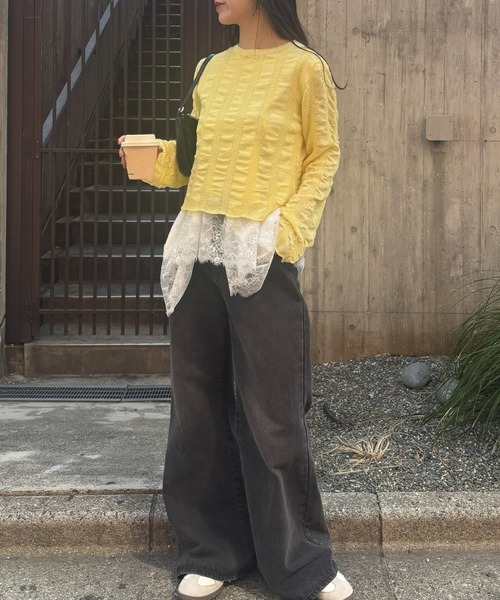 COLONY 2139(コロニートゥーワンスリーナイン)の「ギャザーシアーストライプニット(ニット/セーター・レディース・ライトグレー/ブルー/ブラック/アイボリー/イエロー・FREE)」の7枚目の写真