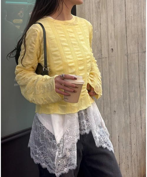 COLONY 2139(コロニートゥーワンスリーナイン)の「ギャザーシアーストライプニット(ニット/セーター・レディース・ライトグレー/ブルー/ブラック/アイボリー/イエロー・FREE)」の6枚目の写真