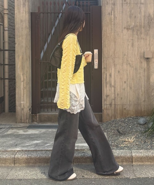 COLONY 2139(コロニートゥーワンスリーナイン)の「ギャザーシアーストライプニット(ニット/セーター・レディース・ライトグレー/ブルー/ブラック/アイボリー/イエロー・FREE)」の9枚目の写真