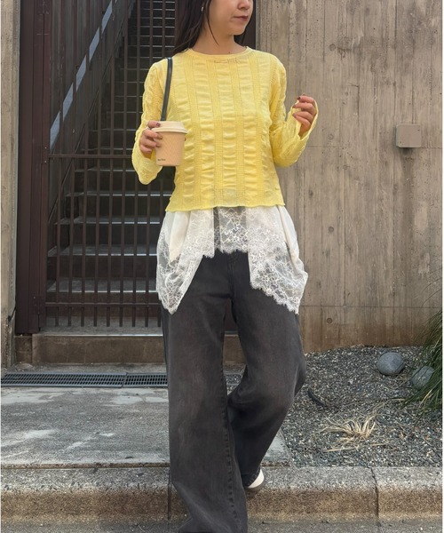 COLONY 2139(コロニートゥーワンスリーナイン)の「ギャザーシアーストライプニット(ニット/セーター・レディース・ライトグレー/ブルー/ブラック/アイボリー/イエロー・FREE)」の8枚目の写真