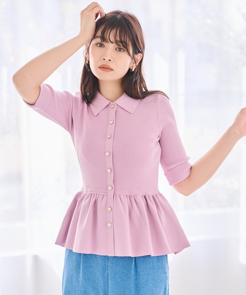 31 Sons de mode(トランテアン ソン ドゥ モード)の「2026春夏新作 襟付きペプラムニット(ニット/セーター・レディース・オフホワイト/ブルー/ピンク・フリ-)」の3枚目の写真