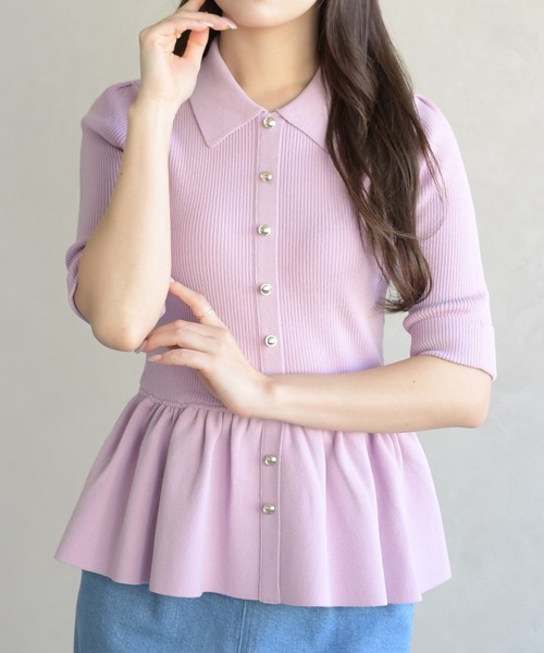 31 Sons de mode(トランテアン ソン ドゥ モード)の「2026春夏新作 襟付きペプラムニット(ニット/セーター・レディース・オフホワイト/ブルー/ピンク・フリ-)」の10枚目の写真