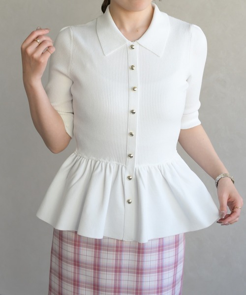 31 Sons de mode(トランテアン ソン ドゥ モード)の「2026春夏新作 襟付きペプラムニット(ニット/セーター・レディース・オフホワイト/ブルー/ピンク・フリ-)」の5枚目の写真