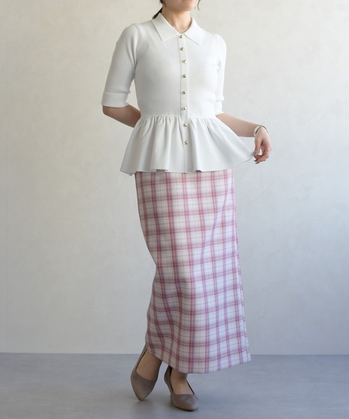 31 Sons de mode(トランテアン ソン ドゥ モード)の「2026春夏新作 襟付きペプラムニット(ニット/セーター・レディース・オフホワイト/ブルー/ピンク・フリ-)」の8枚目の写真