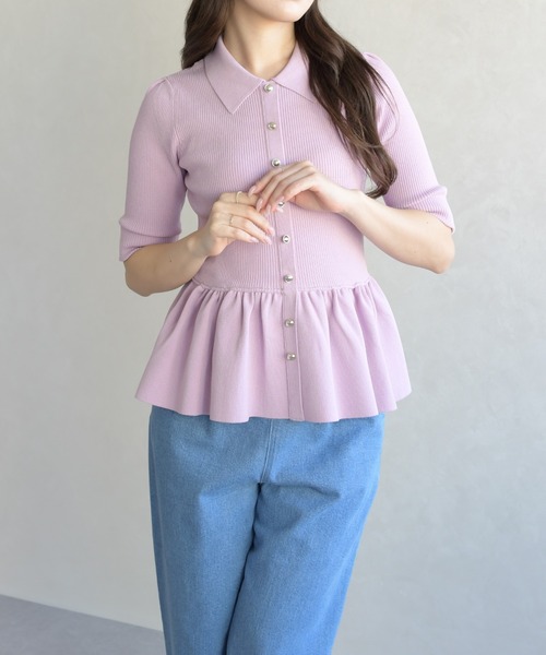 31 Sons de mode(トランテアン ソン ドゥ モード)の「2026春夏新作 襟付きペプラムニット(ニット/セーター・レディース・オフホワイト/ブルー/ピンク・フリ-)」の11枚目の写真