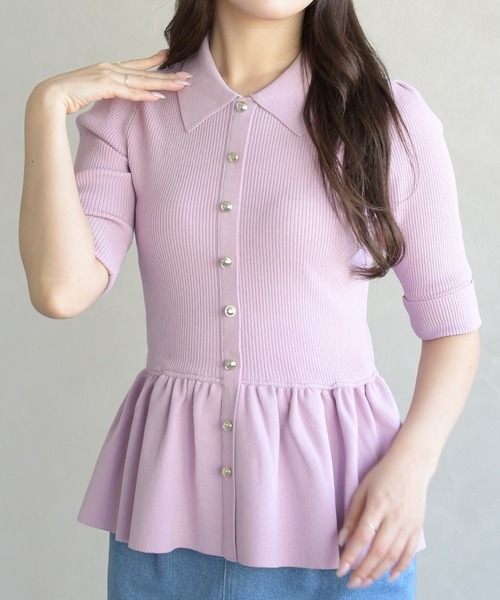 31 Sons de mode(トランテアン ソン ドゥ モード)の「2026春夏新作 襟付きペプラムニット(ニット/セーター・レディース・オフホワイト/ブルー/ピンク・フリ-)」の15枚目の写真