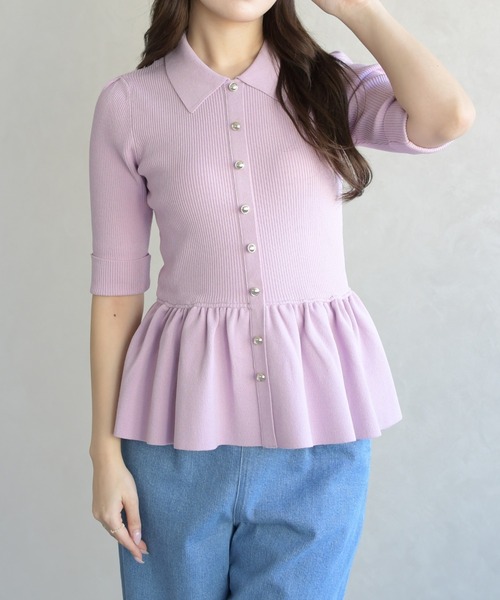 31 Sons de mode(トランテアン ソン ドゥ モード)の「2026春夏新作 襟付きペプラムニット(ニット/セーター・レディース・オフホワイト/ブルー/ピンク・フリ-)」の16枚目の写真