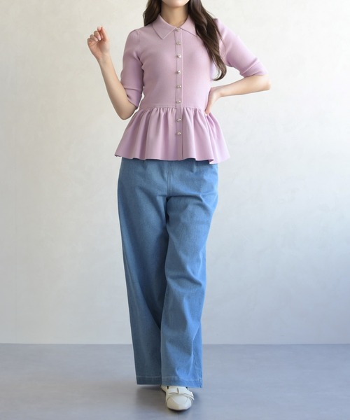 31 Sons de mode(トランテアン ソン ドゥ モード)の「2026春夏新作 襟付きペプラムニット(ニット/セーター・レディース・オフホワイト/ブルー/ピンク・フリ-)」の12枚目の写真