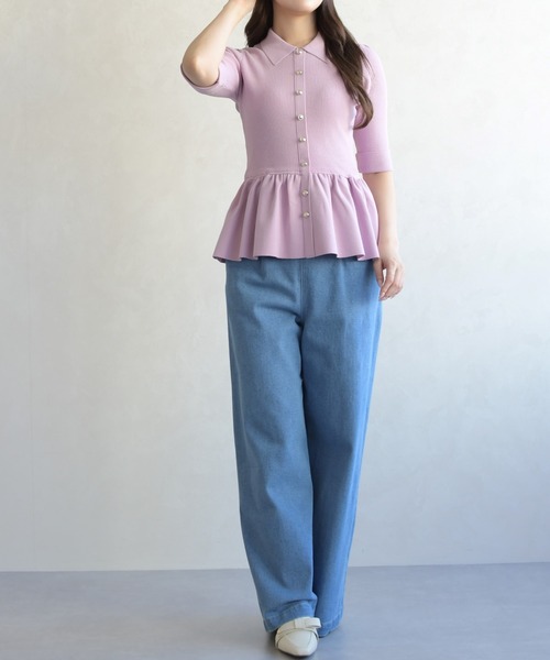 31 Sons de mode(トランテアン ソン ドゥ モード)の「2026春夏新作 襟付きペプラムニット(ニット/セーター・レディース・オフホワイト/ブルー/ピンク・フリ-)」の13枚目の写真