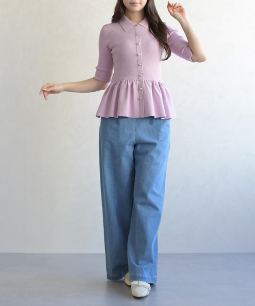 31 Sons de mode(トランテアン ソン ドゥ モード)の「2026春夏新作 襟付きペプラムニット(ニット/セーター・レディース・オフホワイト/ブルー/ピンク・フリ-)」の14枚目の写真