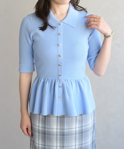 31 Sons de mode(トランテアン ソン ドゥ モード)の「2026春夏新作 襟付きペプラムニット(ニット/セーター・レディース・オフホワイト/ブルー/ピンク・フリ-)」の19枚目の写真