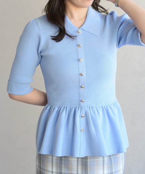 31 Sons de mode(トランテアン ソン ドゥ モード)の「2026春夏新作 襟付きペプラムニット(ニット/セーター・レディース・オフホワイト/ブルー/ピンク・フリ-)」の21枚目の写真