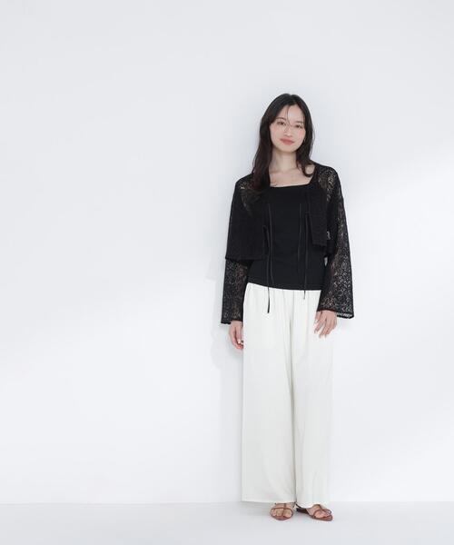 NATURAL BEAUTY BASIC（ナチュラルビューティーベーシック）の「◇カップ付インナーシリーズ バックシャンキャミソール（キャミソール・レディース・オフホワイト/ブラック・FREE）」の11枚目の写真