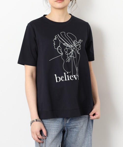 BRODIAEA(ブローディア)の「BRODIAEA バックシャンAライン 半袖プリントTシャツ 日本製(Tシャツ/カットソー・レディース・オフホワイト・40)」の6枚目の写真