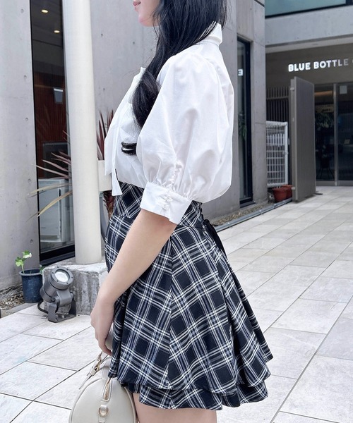 INGNI（イング）の「胸刺繍ボウタイ半袖ブラウス（シャツ/ブラウス・レディース・ブルー系1/ピンク/オフホワイト/サックスブルー/ブルー系8・M）」の9枚目の写真